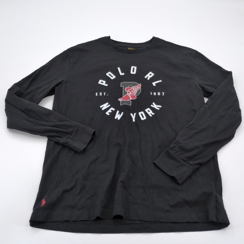 Polo Ralph Lauren P Wing Stadium Long‎ Sleeve T-Shirt Black Graphic New York M